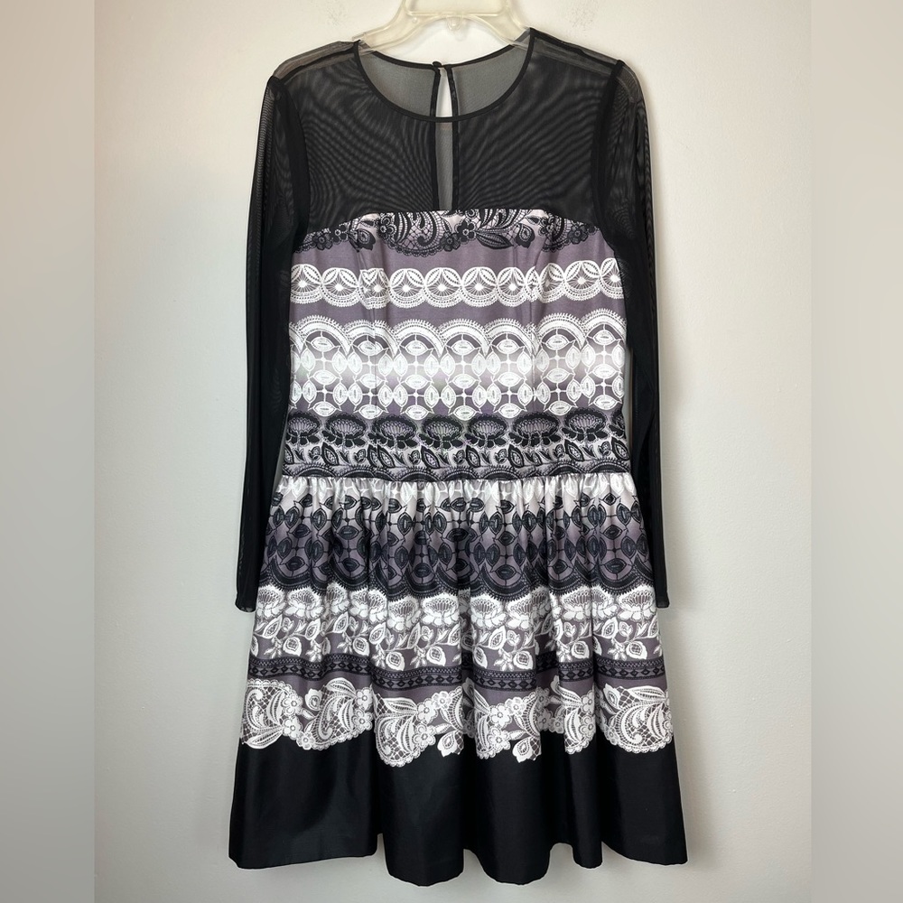 Eliza J Illusion Lace Print Mesh Dress Size 10